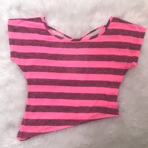 Unique and Fun Hot Pink Striped Angled Crop Top S